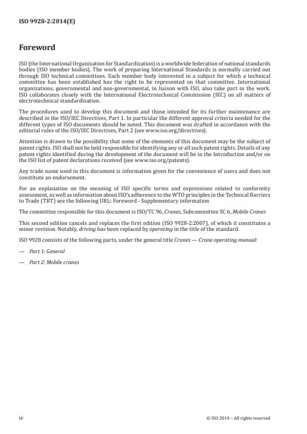 ISO 9928-2:2014 ISO 9928-2:2014 - Cranes -- Crane operating manual - Page 4 preview