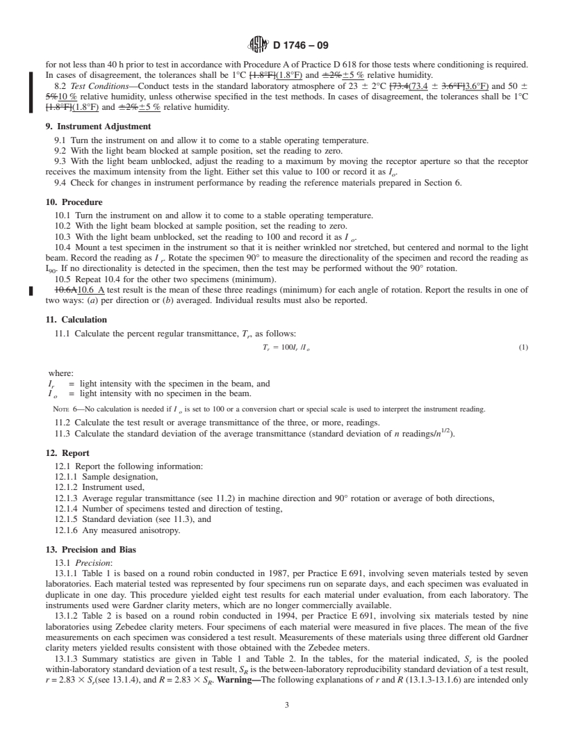 REDLINE ASTM D1746-09 - Standard Test Method for Transparency of Plastic Sheeting