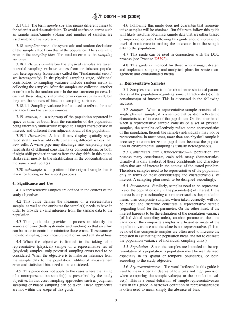 ASTM D6044-96(2009) - Standard Guide for Representative Sampling for Management of Waste and Contaminated Media