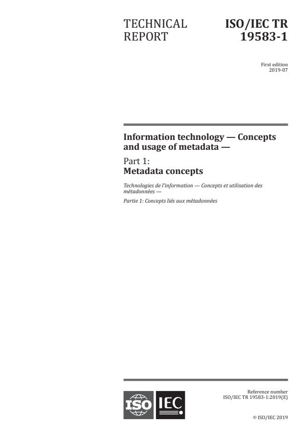 ISO/IEC TR 19583-1:2019 - Information technology -- Concepts and usage of metadata