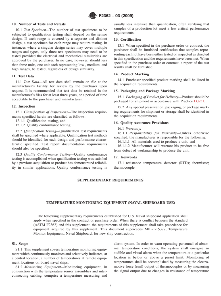 ASTM F2362-03(2009) - Standard Specification for Temperature Monitoring Equipment