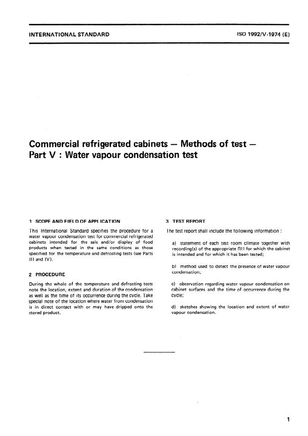 ISO 1992-5:1974 - Commercial refrigerated cabinets -- Methods of test