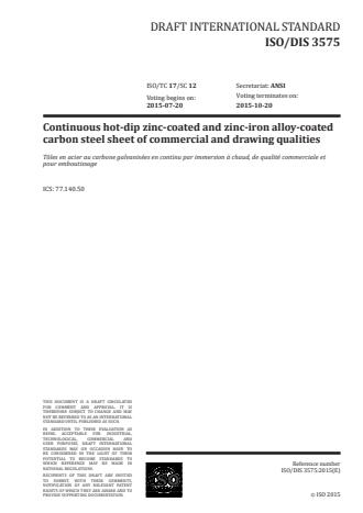 ISO 3575:2016 - Continuous hot-dip zinc-coated and zinc-iron alloy-coated carbon steel sheet of commercial and drawing qualities