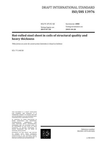 ISO 13976:2016 - Hot-rolled steel sheet in coils of structural quality and heavy thickness