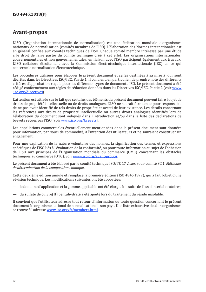 ISO 4945:2018 ISO 4945:2018 - Acier — Détermination de l'azote — Méthode spectrophotométrique
Released:10/16/2018 - Page 4 preview