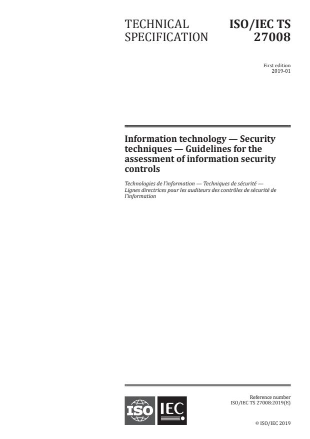ISO/IEC TS 27008:2019 - Information technology -- Security techniques -- Guidelines for the assessment of information security controls