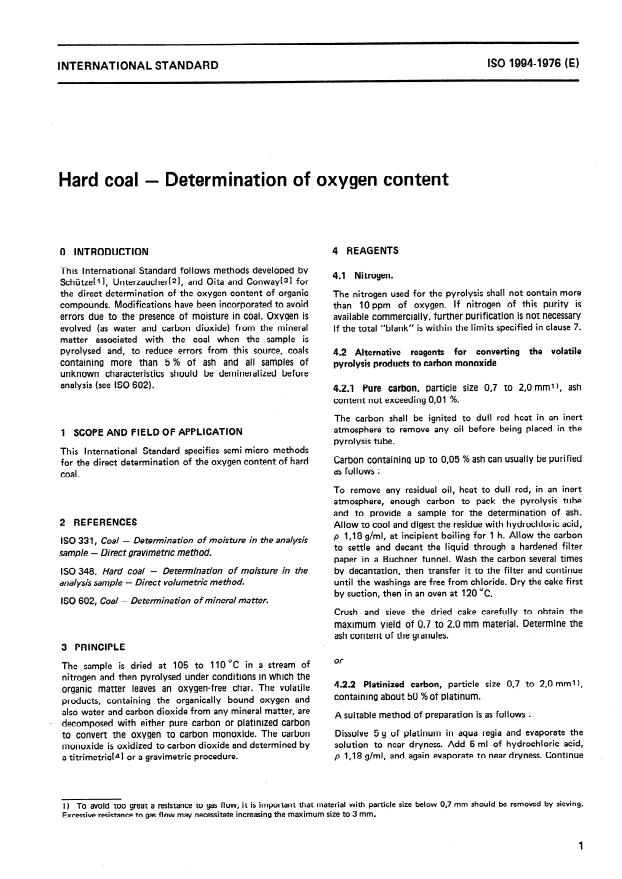 ISO 1994:1976 - Hard coal -- Determination of oxygen content