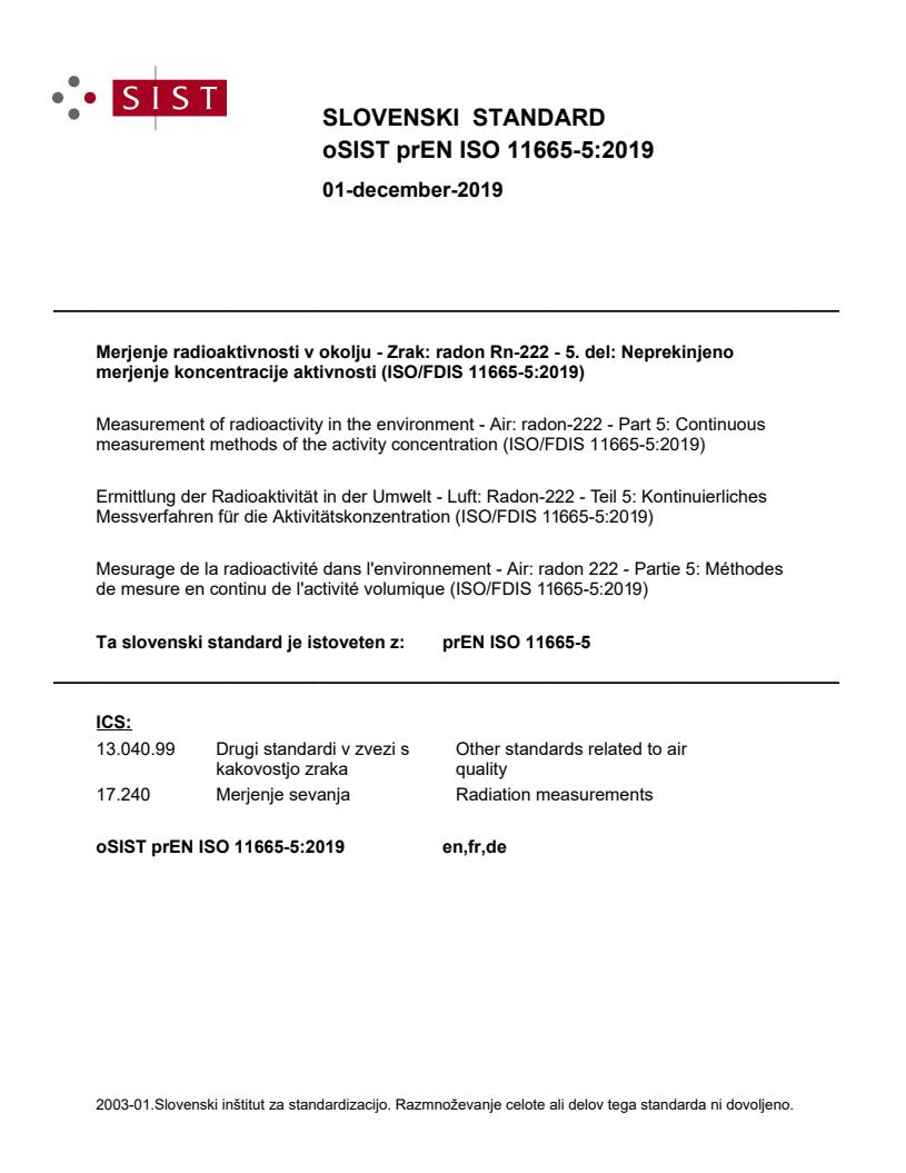 prEN ISO 11665-5:2019