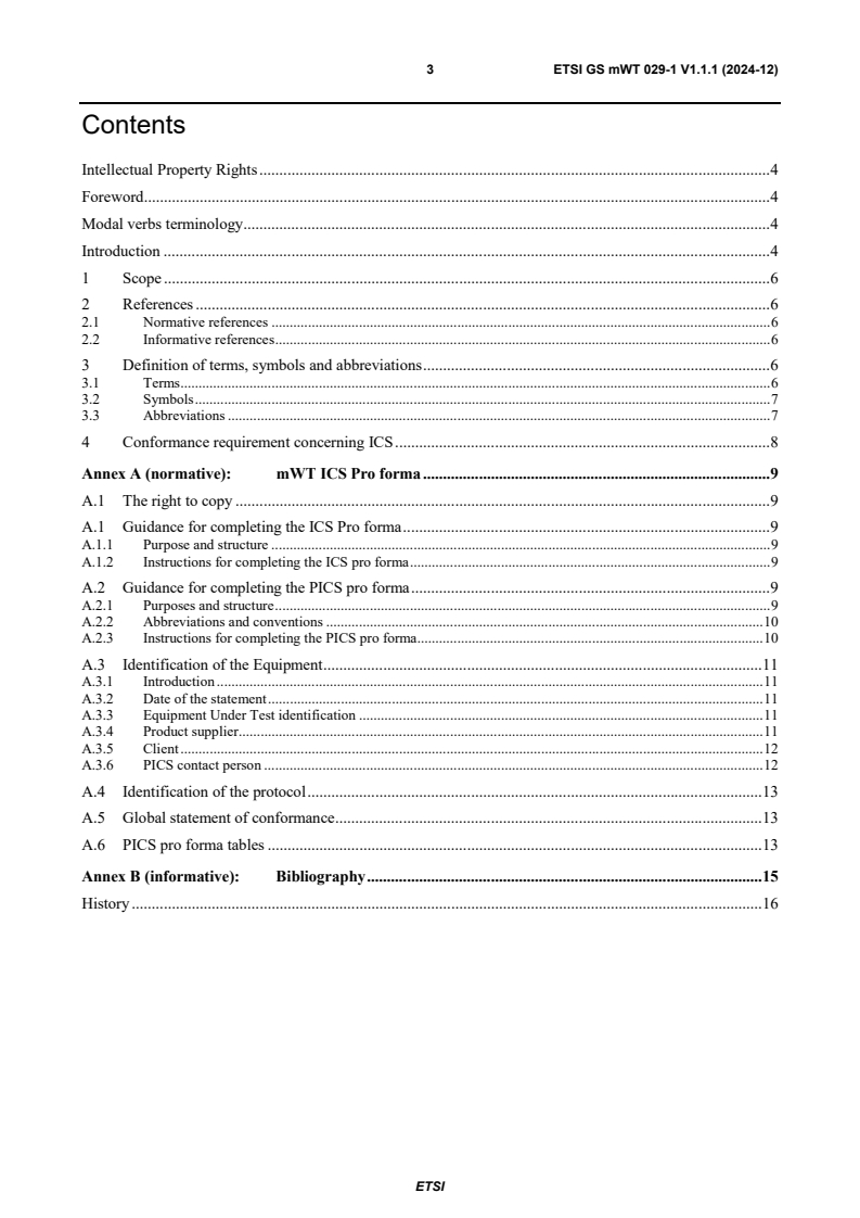 ETSI GS mWT 029-1 V1.1.1 (2024-12) ETSI GS mWT 029-1 V1.1.1 (2024-12) - millimetre Wave Transmission (mWT); Conformance Test Specification for Wireless Transport Profile for Standard SDN Northbound Interfaces; Part 1: Implementation Conformance Statement (ICS)