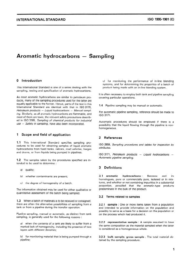 ISO 1995:1981 - Aromatic hydrocarbons -- Sampling