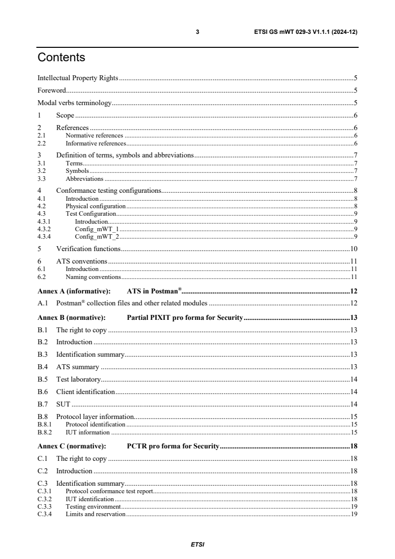 ETSI GS mWT 029-3 V1.1.1 (2024-12) ETSI GS mWT 029-3 V1.1.1 (2024-12) - millimetre Wave Transmission (mWT); Conformance Test Specification for Wireless Transport Profile for Standard SDN Northbound Interfaces; Part 3: Abstract Test Suite (ATS) and Partial Implementation eXtra Information for Testing (PIXIT)