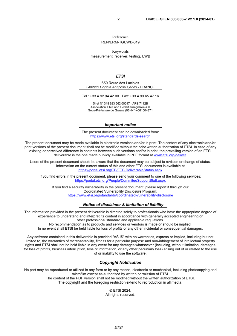 SIST EN 303 883-2 V2.1.1:2024 ETSI EN 303 883-2 V2.1.0 (2024-01) - Short Range Devices (SRD) and Ultra Wide Band (UWB); Part 2: Measurement techniques for receiver requirements - Page 2 preview