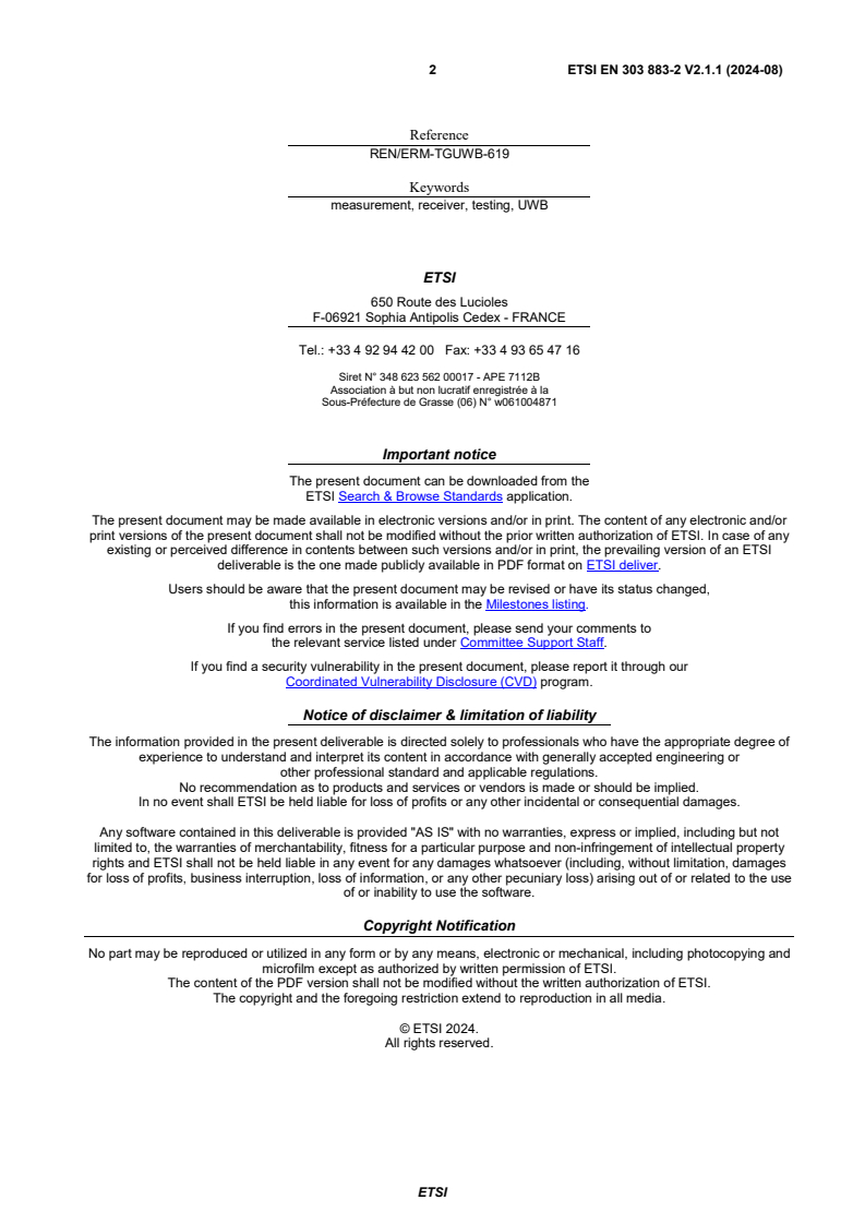 SIST EN 303 883-2 V2.1.1:2024 ETSI EN 303 883-2 V2.1.1 (2024-08) - Short Range Devices (SRD) and Ultra Wide Band (UWB); Part 2: Measurement techniques for receiver requirements - Page 2 preview