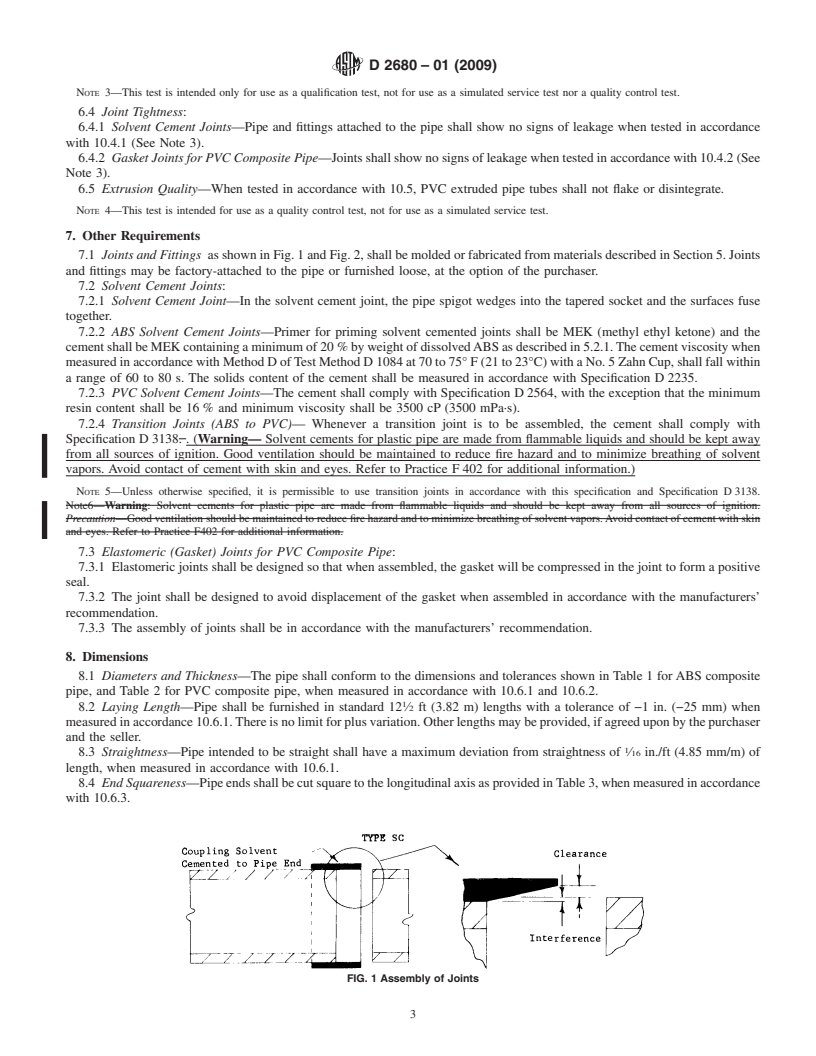 REDLINE ASTM D2680-01(2009) - Standard Specification for Acrylonitrile-Butadiene-Styrene (ABS) and Poly(Vinyl Chloride) (PVC) Composite Sewer Piping