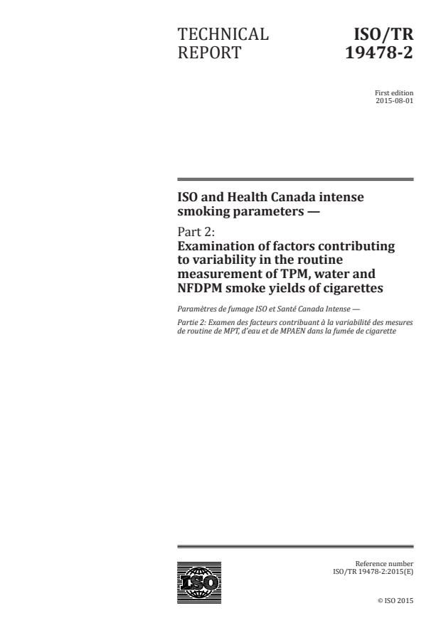 ISO/TR 19478-2:2015 - ISO and Health Canada intense smoking parameters