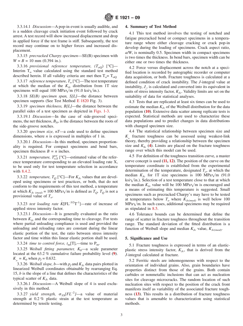 ASTM E1921-09 - Standard Test Method for Determination of Reference Temperature, <span class="bdit">T<sub>o</sub></span>, for Ferritic Steels in the Transition Range