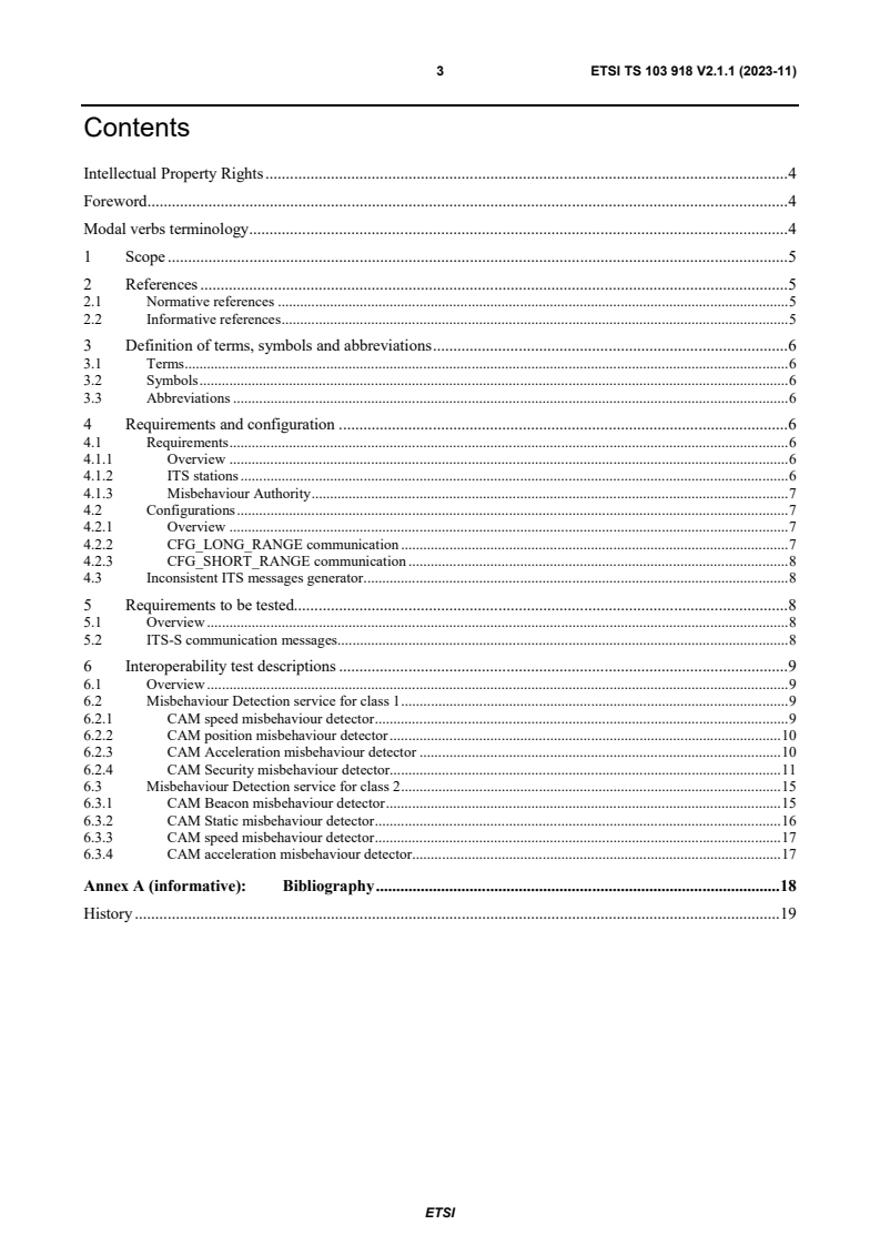 ETSI TS 103 918 V2.1.1 (2023-11) - Intelligent Transport Systems (ITS); Security; Testing; ITS Misbehaviour Reporting; Interoperability tests specification; Release 2
