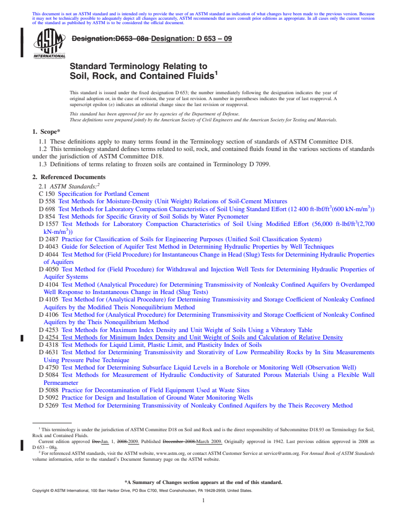 REDLINE ASTM D653-09 - Standard Terminology Relating to Soil, Rock, and Contained Fluids