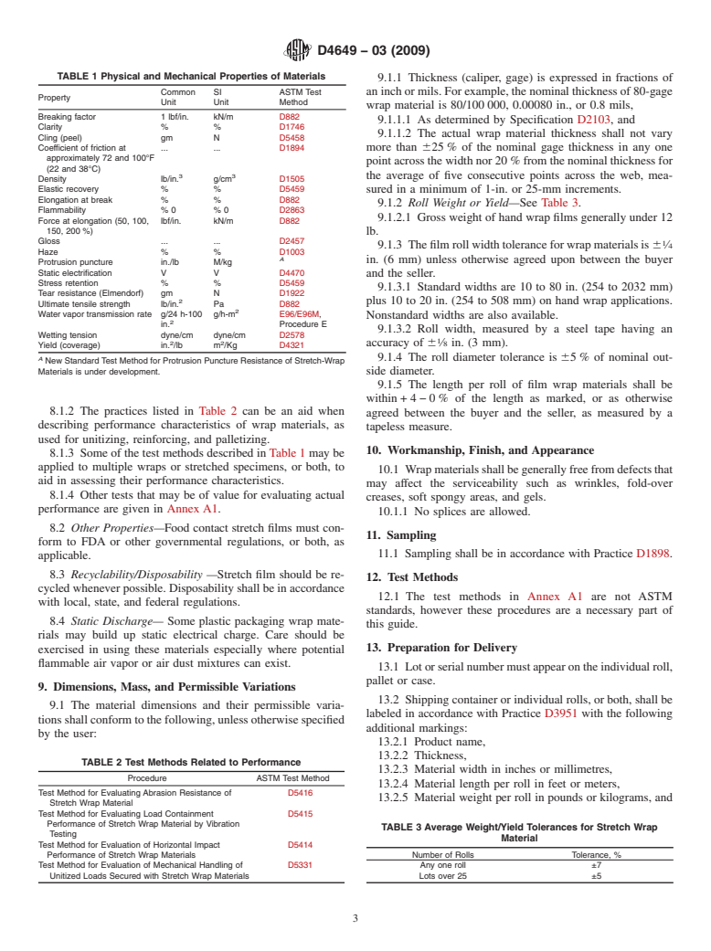 ASTM D4649-03(2009) - Standard Guide for Selection and Use of Stretch Wrap Films