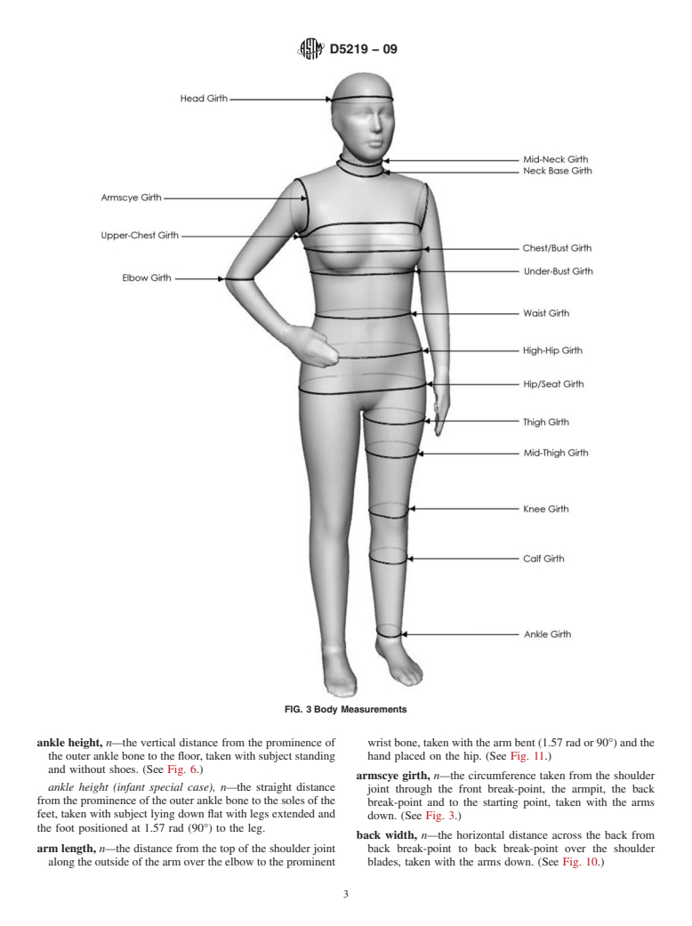 ASTM D5219-09 - Standard Terminology Relating to Body Dimensions for Apparel Sizing