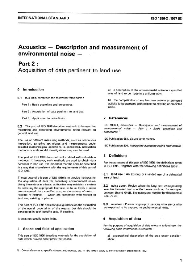 ISO 1996-2:1987 - Acoustics -- Description and measurement of environmental noise