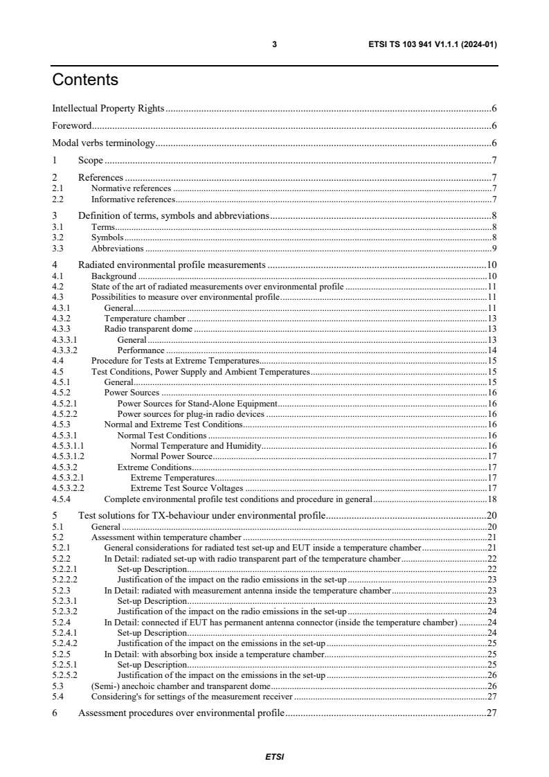 ETSI TS 103 941 V1.1.1 (2024-01) ETSI TS 103 941 V1.1.1 (2024-01) - Short Range Devices (SRD) and Ultra Wide Band (UWB); Measurement setups and specifications for testing under full environmental profile (normal and extreme environmental conditions)