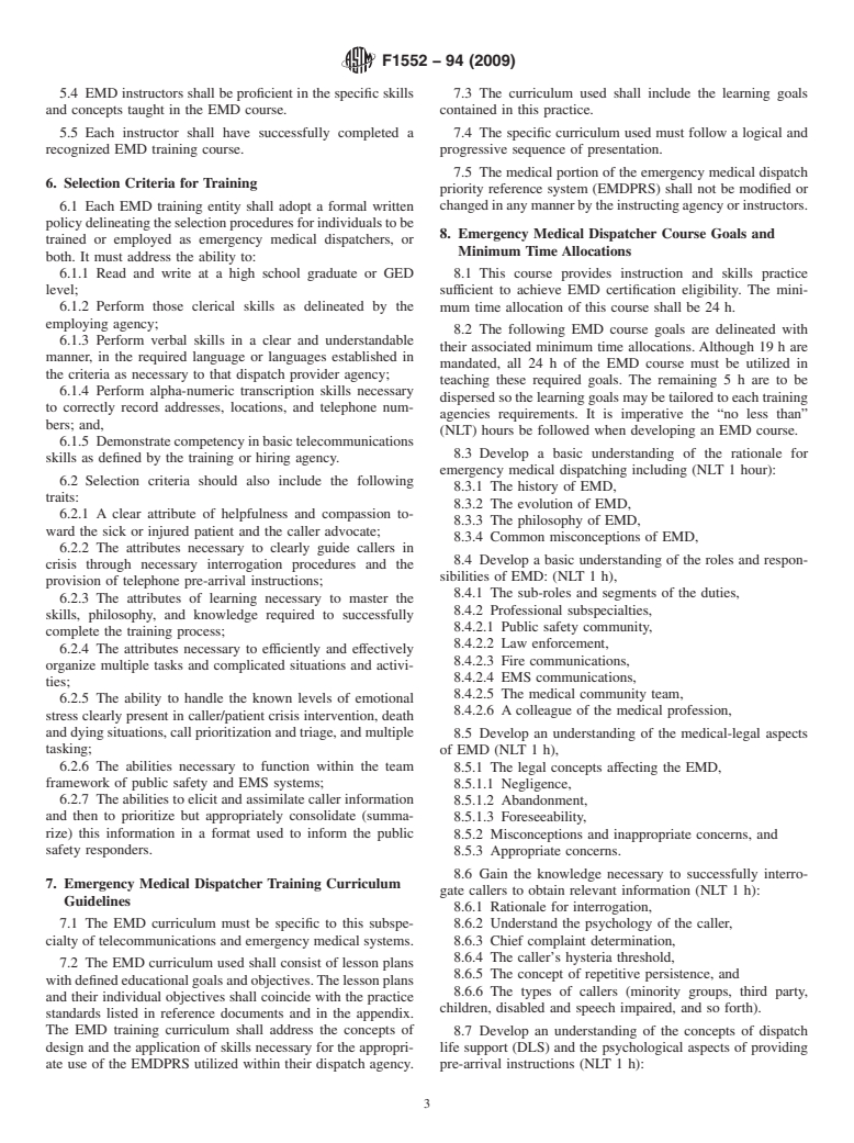 ASTM F1552-94(2009) - Standard Practice for Training Instructor Qualification and Certification Eligibility of Emergency Medical Dispatchers