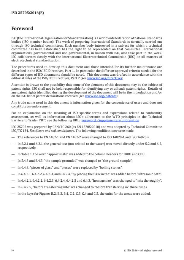 ISO 25705:2016 ISO 25705:2016 - Fertilizers -- Determination of urea condensates using high-performance liquid chromatography (HPLC) -- Isobutylidenediurea and crotonylidenediurea (method A) and methylen-urea oligomers (method B) - Page 4 preview