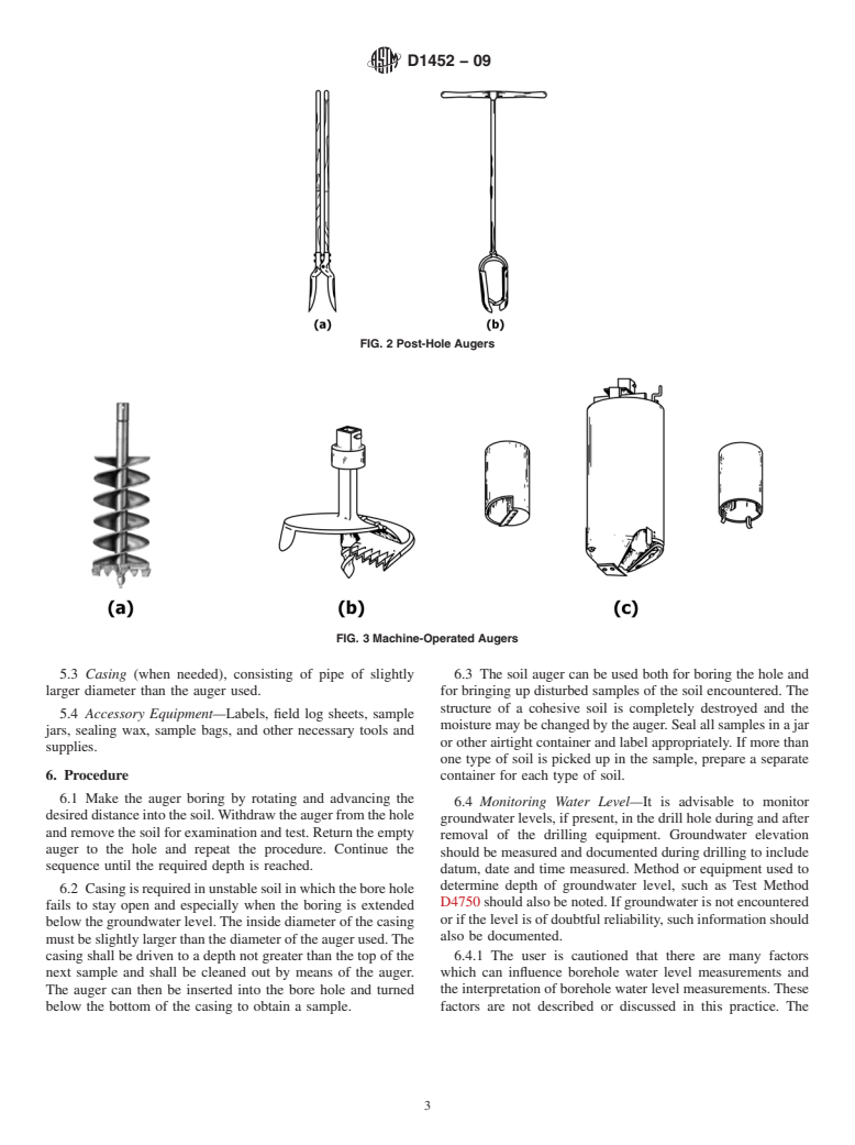 ASTM D1452-09 - Standard Practice for  Soil Exploration and Sampling by Auger Borings