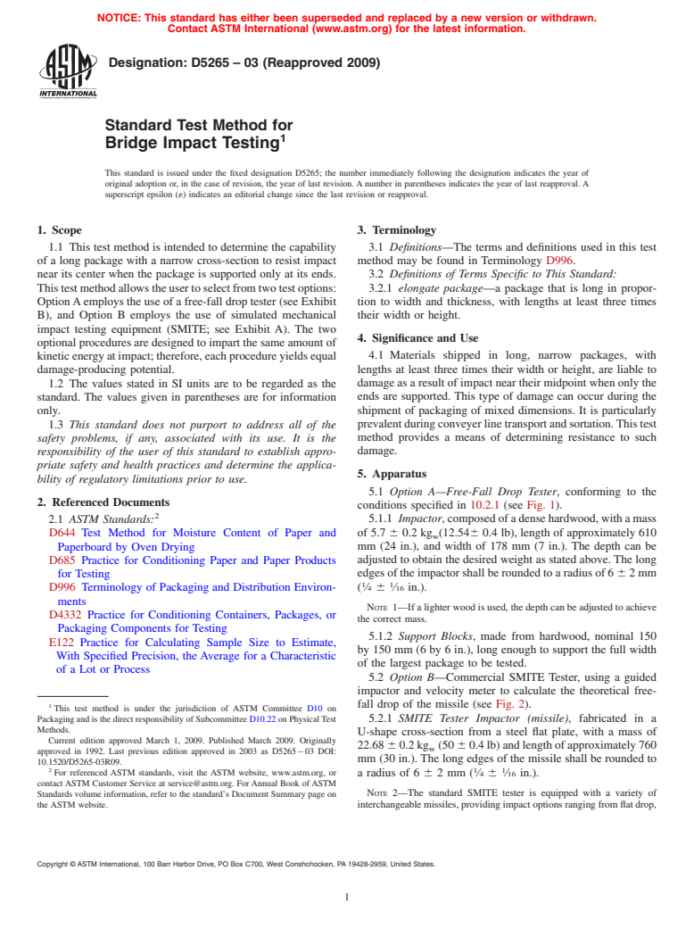 ASTM D5265-03(2009) - Standard Test Method for Bridge Impact Testing