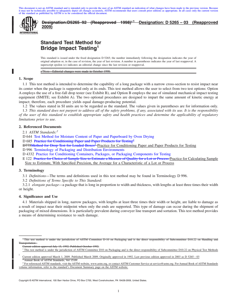 REDLINE ASTM D5265-03(2009) - Standard Test Method for Bridge Impact Testing