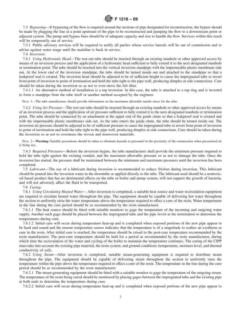 REDLINE ASTM F1216-09 - Standard Practice for Rehabilitation of Existing Pipelines and Conduits by the Inversion and Curing of a Resin-Impregnated Tube