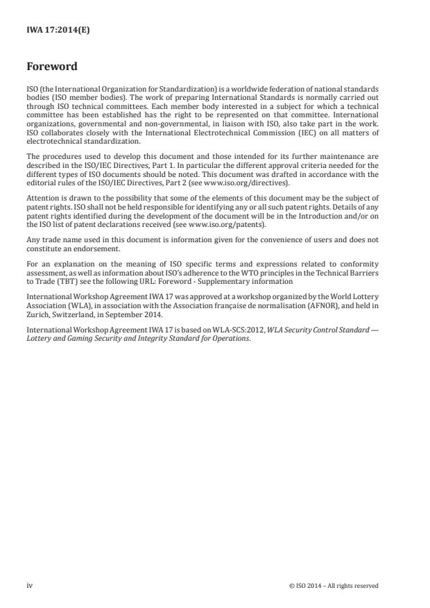 IWA 17:2014 IWA 17:2014 - Information and operations security and integrity requirements for lottery and gaming organizations - Page 4 preview