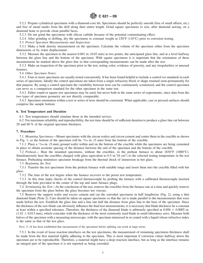 REDLINE ASTM C621-09 - Standard Test Method for Isothermal Corrosion Resistance of Refractories to Molten Glass