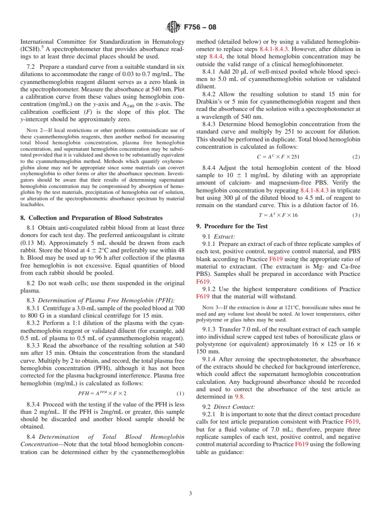 ASTM F756-08 - Standard Practice for Assessment of Hemolytic Properties of Materials