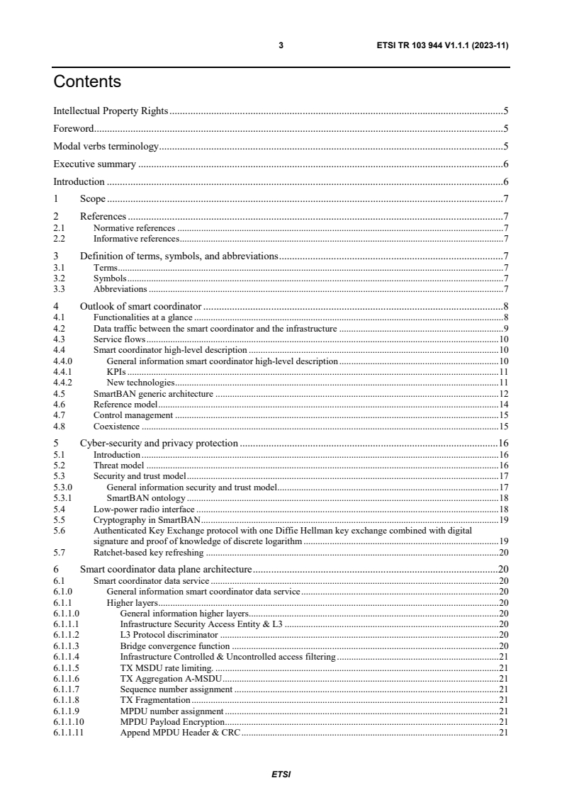 ETSI TR 103 944 V1.1.1 (2023-11) ETSI TR 103 944 V1.1.1 (2023-11) - Smart Body Area Network (SmartBAN); Technical Report on Smart Coordinator for SmartBAN Networks
