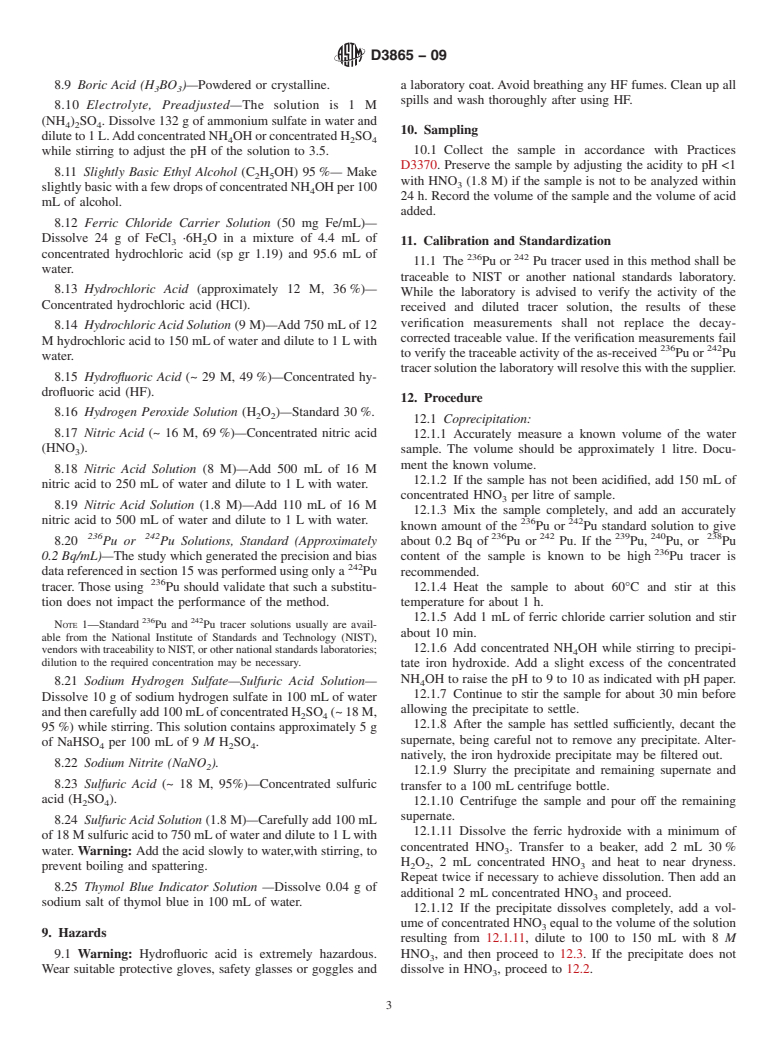 ASTM D3865-09 - Standard Test Method for Plutonium in Water