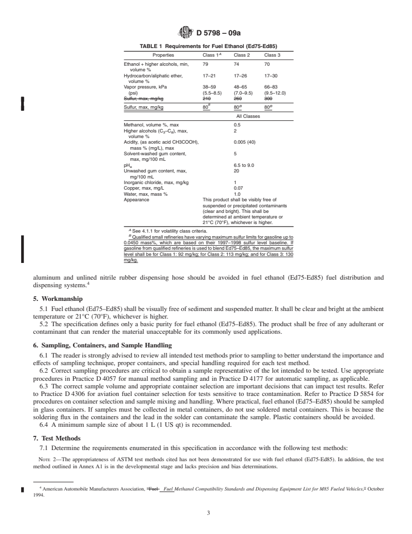 REDLINE ASTM D5798-09a - Standard Specification for Fuel Ethanol (Ed75-Ed85) for Automotive Spark-Ignition Engines