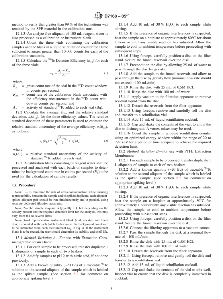 ASTM D7168-05e1 - Standard Test Method for<sup>99</sup>Tc in Water by Solid Phase Extraction Disk