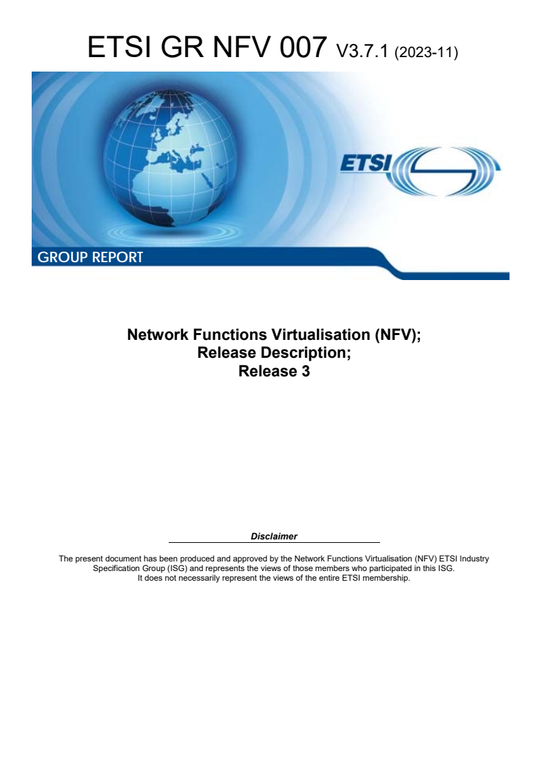 ETSI GR NFV 007 V3.7.1 (2023-11) - Network Functions Virtualisation (NFV); Release Description; Release 3
