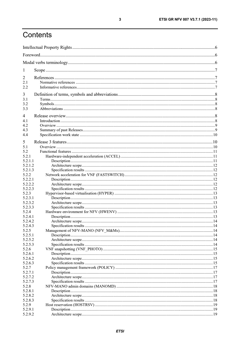 ETSI GR NFV 007 V3.7.1 (2023-11) - Network Functions Virtualisation (NFV); Release Description; Release 3