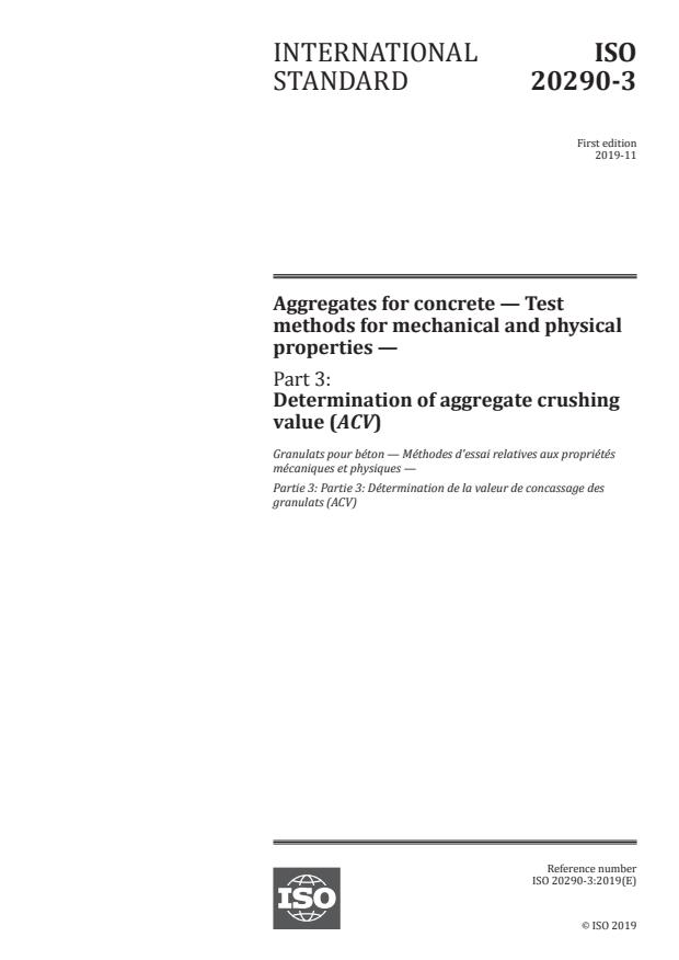 ISO 20290-3:2019 - Aggregates for concrete -- Test methods for mechanical and physical properties