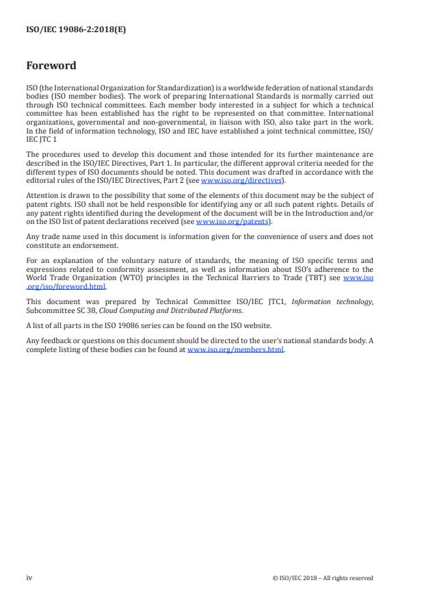 ISO/IEC 19086-2:2018 ISO/IEC 19086-2:2018 - Cloud computing -- Service level agreement (SLA) framework - Page 4 preview