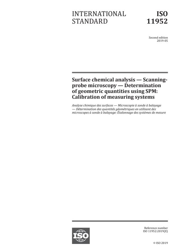 ISO 11952:2019 - Surface chemical analysis -- Scanning-probe microscopy -- Determination of geometric quantities using SPM: Calibration of measuring systems