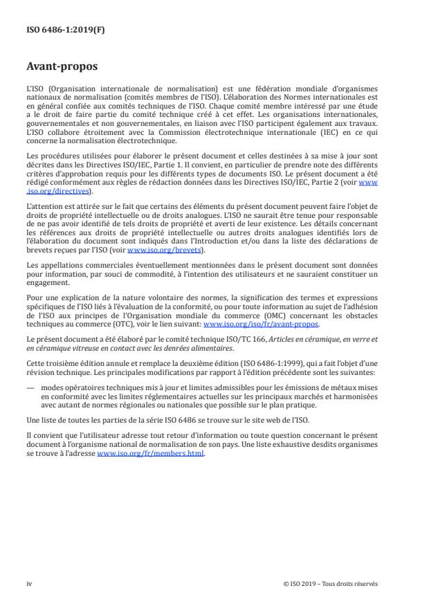ISO 6486-1:2019 ISO 6486-1:2019 - Vaisselle en céramique, vaisselle en vitrocéramique et vaisselle de table en verre en contact avec les aliments -- Émission de plomb et de cadmium - Page 4 preview
