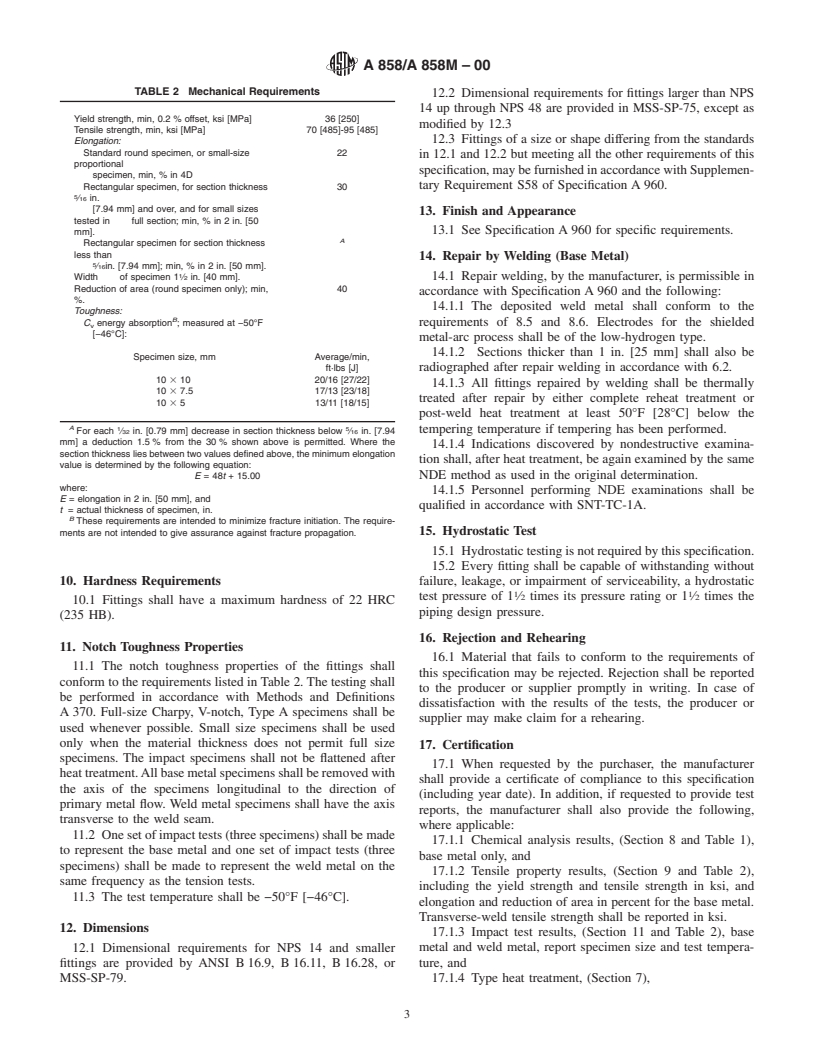 ASTM A858/A858M-00 - Standard Specification for Heat-Treated Carbon Steel Fittings for Low-Temperature and Corrosive Service