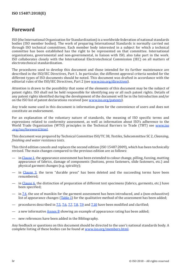 ISO 15487:2018 ISO 15487:2018 - Textiles -- Method for assessing appearance of apparel and other textile end products after domestic washing and drying - Page 4 preview