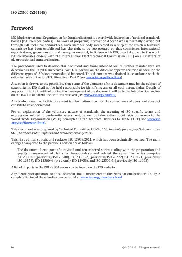 ISO 23500-3:2019 ISO 23500-3:2019 - Preparation and quality management of fluids for haemodialysis and related therapies - Page 4 preview