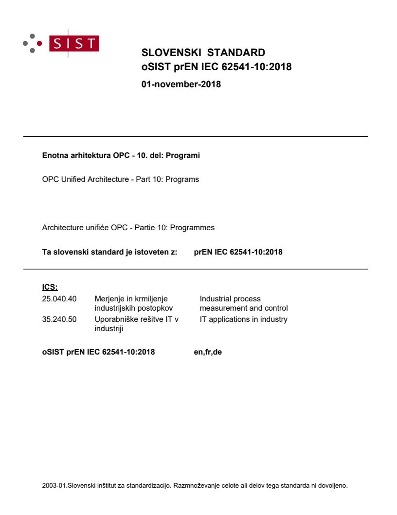 prEN IEC 62541-10:2018 - BARVE