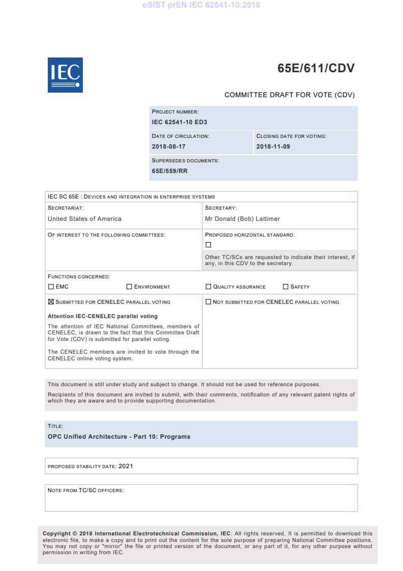 prEN IEC 62541-10:2018 - BARVE